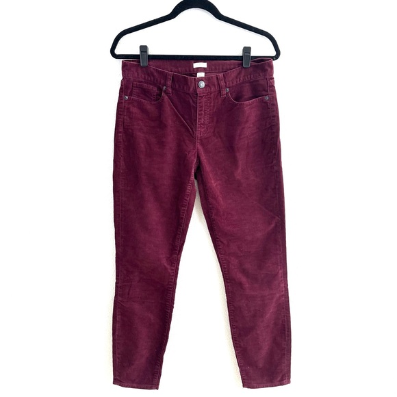 J. Crew Burgundy Skinny Stretch Corduroy Cropped Ankle Jeans 29 - Picture 2 of 9